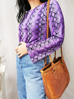 Load image into Gallery viewer, Vintage 90s purple snake print long sleeve top blouse
