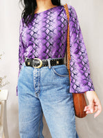 Load image into Gallery viewer, Vintage 90s purple snake print long sleeve top blouse
