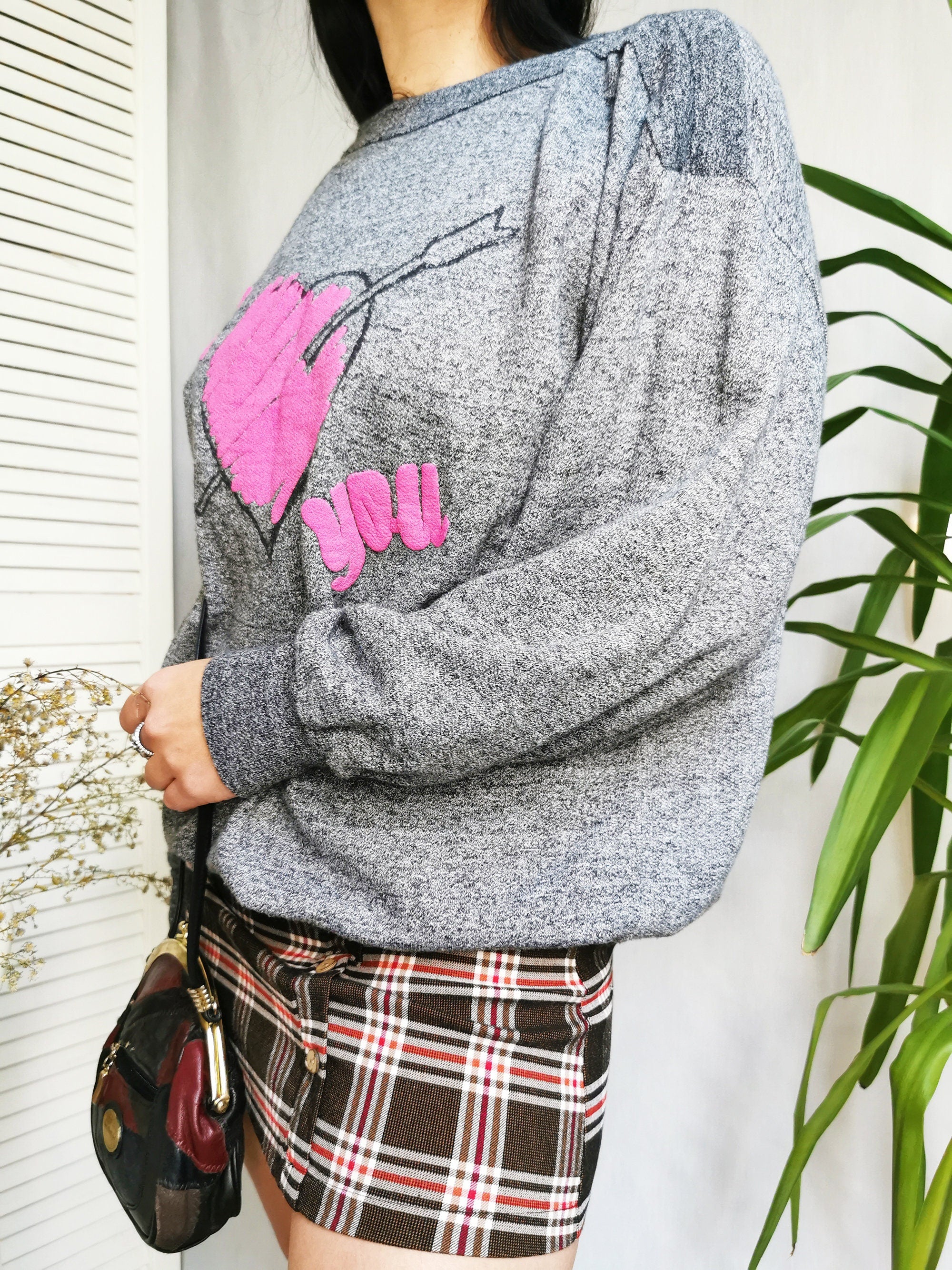 Vintage 90s grey heart print oversized sweatshirt