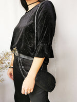 Load image into Gallery viewer, Vintage 90s black flare sleeve velveteen top
