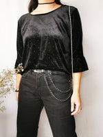 Load image into Gallery viewer, Vintage 90s black flare sleeve velveteen top
