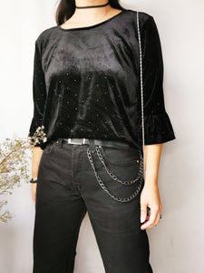 Vintage 90s black flare sleeve velveteen top