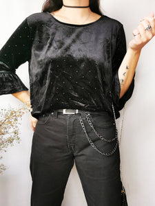 Vintage 90s black flare sleeve velveteen top