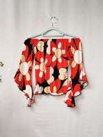 Load image into Gallery viewer, Vintage 90s red floral flare sleeve off shoulder Party top
