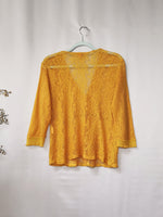 Load image into Gallery viewer, Vintage 90s mustard yellow knitted sheer top blouse
