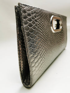 Vintage 90s shimmer silver reptile print party clutch bag
