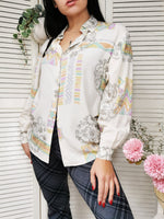 Load image into Gallery viewer, Vintage 90s abstract print milky white button down blouse
