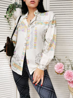 Load image into Gallery viewer, Vintage 90s abstract print milky white button down blouse
