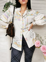 Load image into Gallery viewer, Vintage 90s abstract print milky white button down blouse
