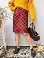 Load image into Gallery viewer, Vintage 90s tartan plaid red midi pencil skirt
