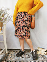 Load image into Gallery viewer, Vintage 90s black paisley print chiffon midi skirt
