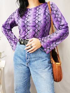 Vintage 90s purple snake print long sleeve top blouse