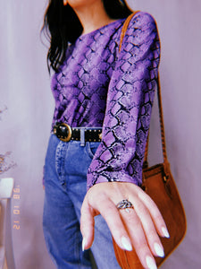 Vintage 90s purple snake print long sleeve top blouse