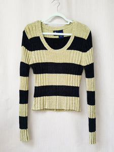 Vintage 90s fluffy striped cable knit tight jumper