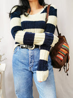 Load image into Gallery viewer, Vintage 90s fluffy striped cable knit tight jumper
