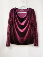 Load image into Gallery viewer, Vintage 90s purple sheer sleeve velveteen Party top
