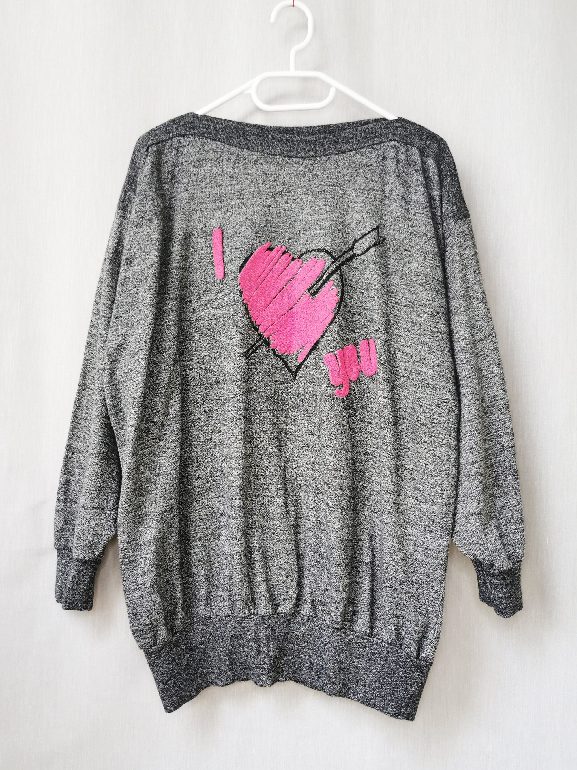 Vintage 90s grey heart print oversized sweatshirt