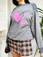 Load image into Gallery viewer, Vintage 90s grey heart print oversized sweatshirt
