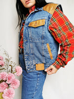 Load image into Gallery viewer, Vintage 90s blue Western denim vest gilet with Sherpa lining
