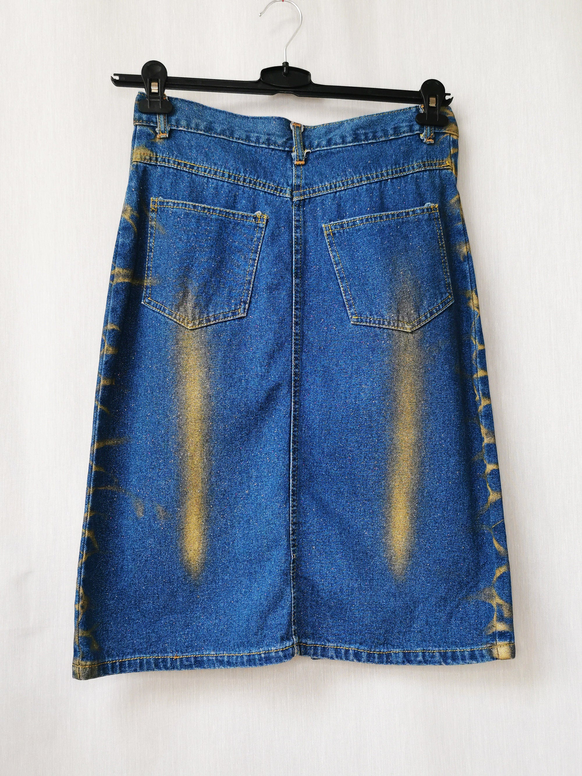 Vintage 90s blue shimmer denim midi pencil skirt