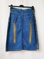 Load image into Gallery viewer, Vintage 90s blue shimmer denim midi pencil skirt
