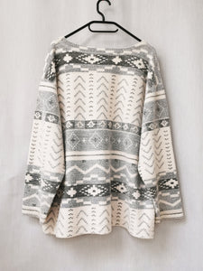 Vintage 90s grey fleece Fair isle print sweatshirt top