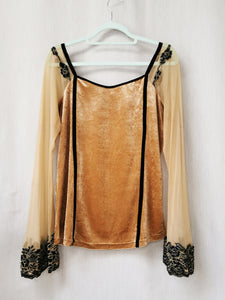 Vintage 90s gold sheer flare sleeve velveteen top