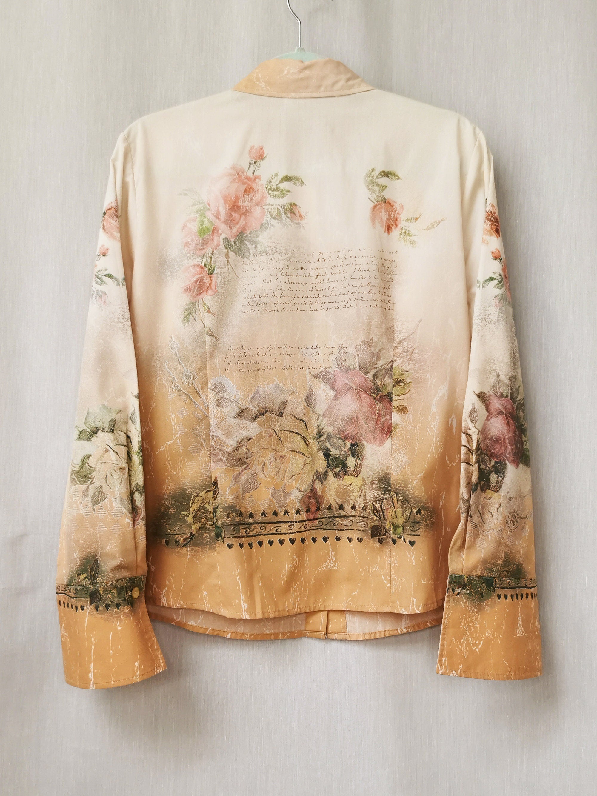 Vintage 90s rose print sand brown button down blouse