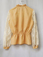 Load image into Gallery viewer, Vintage blouse, Vintage 80s brown laces sleeve peplum blouse top
