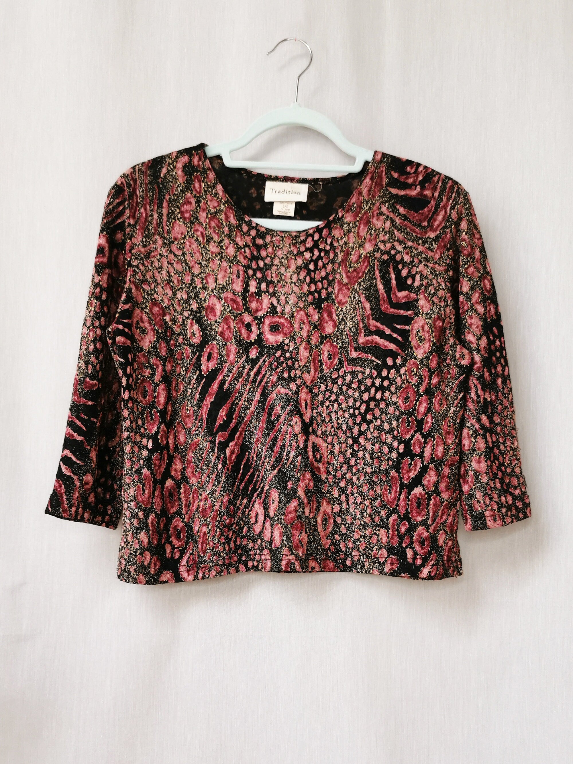 Vintage 00s Y2K abstract print 3/4 sleeve top