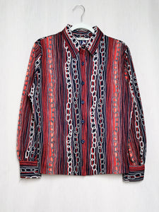 Vintage 80s chain print striped smart casual shirt blouse