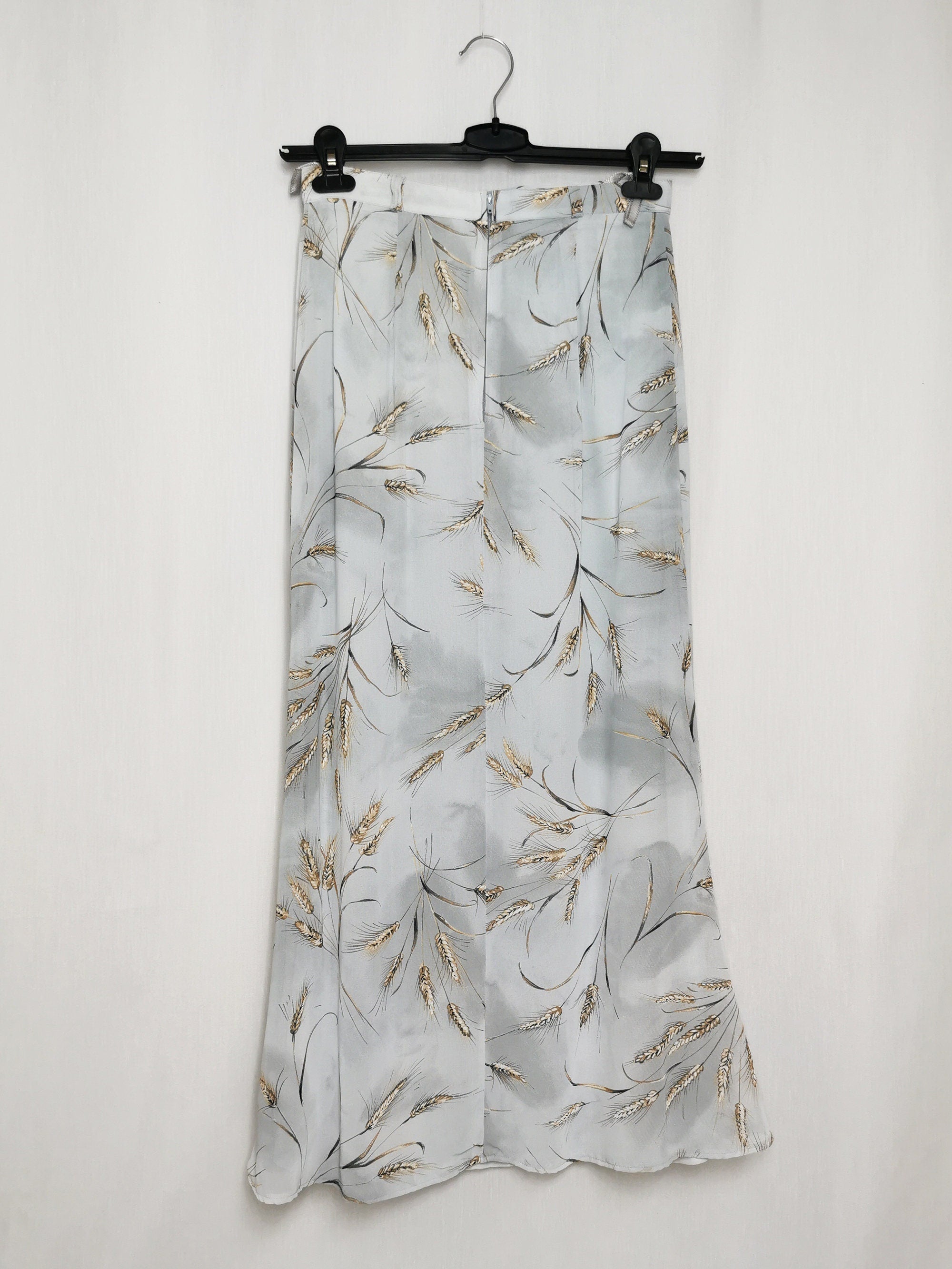 Vintage 90s baby blue rye print maxi chiffon skirt