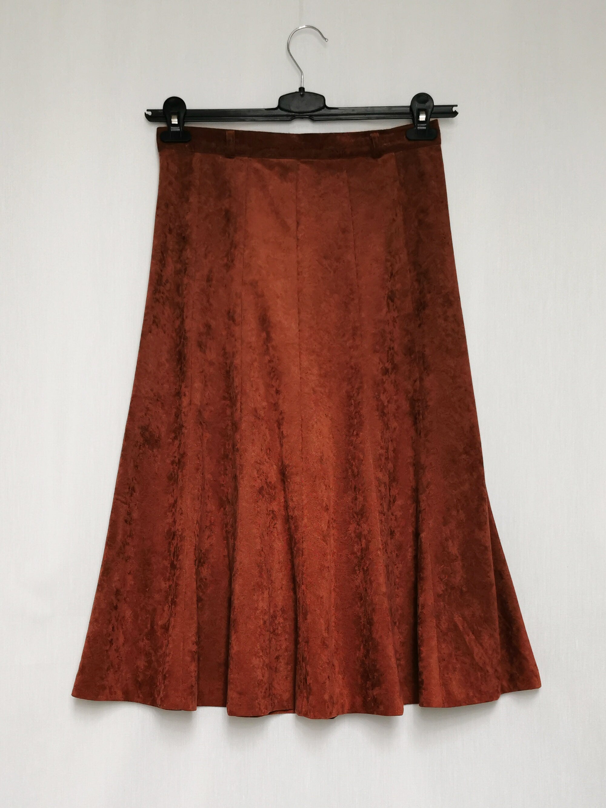 Vintage 90s brown faux suede minimalist midi bell skirt