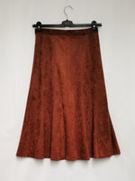Load image into Gallery viewer, Vintage 90s brown faux suede minimalist midi bell skirt

