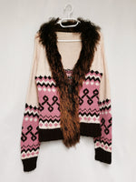 Load image into Gallery viewer, Vintage 90s handmade fair isle cardigan with fluffy collar
