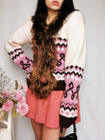 Load image into Gallery viewer, Vintage 90s handmade fair isle cardigan with fluffy collar
