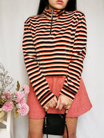 Load image into Gallery viewer, Vintage 90s striped quarter zip velveteen sweatshirt top
