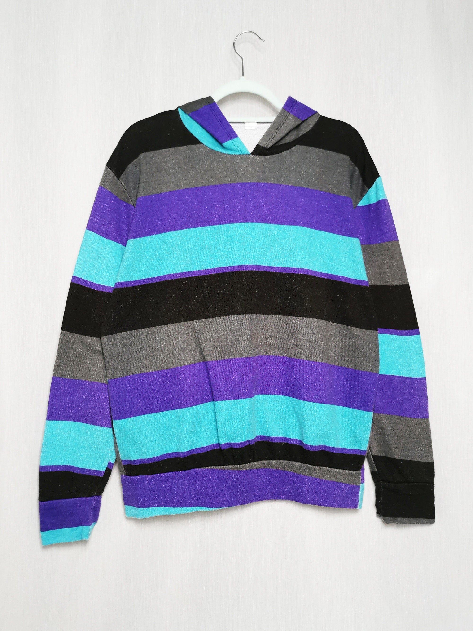 Vintage 90s hooded striped oversized sweatshirt