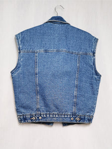 Vintage 90s blue Western denim vest gilet with Sherpa lining