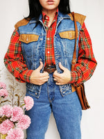 Load image into Gallery viewer, Vintage 90s blue Western denim vest gilet with Sherpa lining
