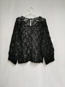 Vintage 90s black transparent sequined shinny blouse top