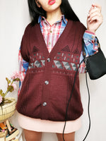 Load image into Gallery viewer, Vintage 90s marron buttons down knitted sweater vest top
