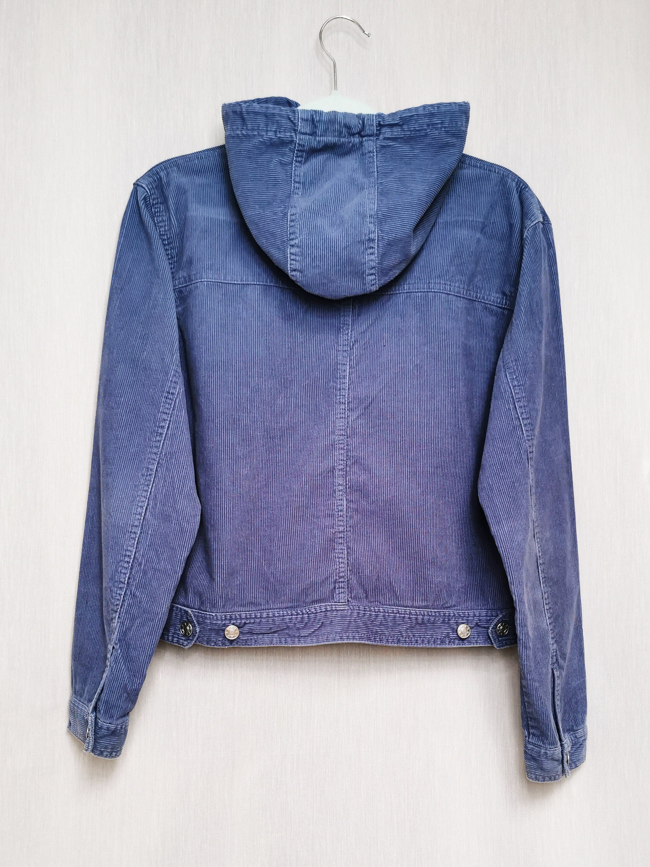 Vintage 90s blue corduroy button down hood jacket