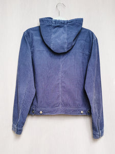 Vintage 90s blue corduroy button down hood jacket