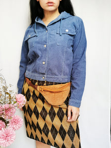 Vintage 90s blue corduroy button down hood jacket