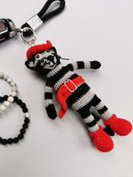 Load image into Gallery viewer, Handmade crochet striped Cat keychain, Christmas gift
