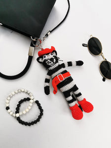 Handmade crochet striped Cat keychain, Christmas gift