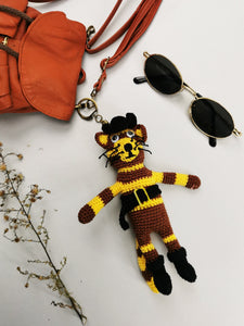 Handmade crochet brown striped Cat keychain, Christmas gift