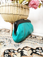 Load image into Gallery viewer, Vintage 80s faux leather turquoise frame purse bag
