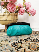 Load image into Gallery viewer, Vintage 80s faux leather turquoise frame purse bag
